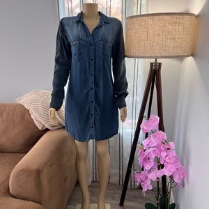 Anthropologie Cloth & Stone Shift Shirt Dress Denim Jean Button Up Size M Medium
